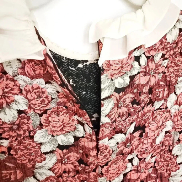 Sandro Edwige Mini Dress Womens Size 2 Rose White Floral Print Ruffled Collar - Picture 13 of 16